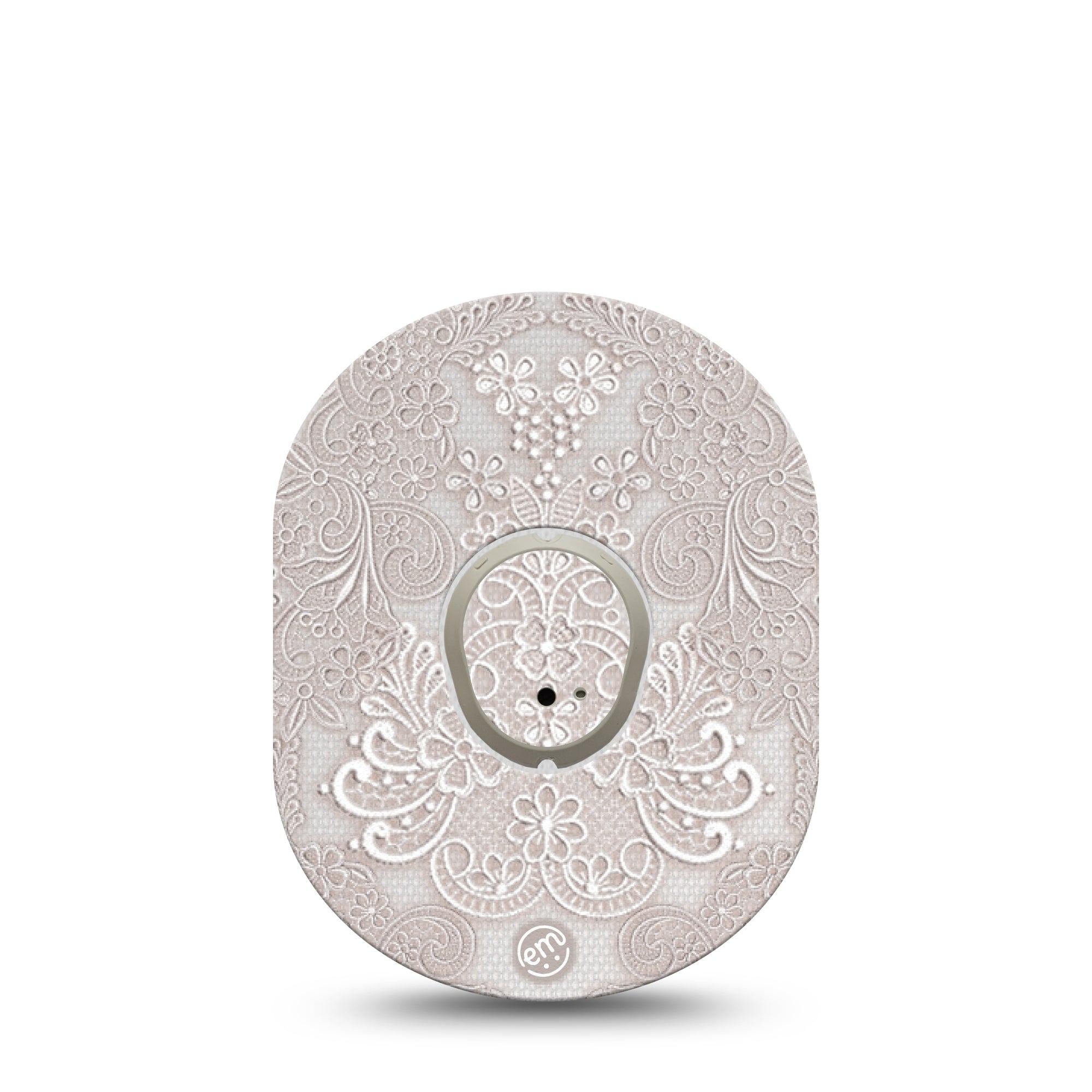 ExpressionMed Vintage Lace Dexcom G7 and Stelo Tape Single Tape and Single Sticker White Linen Inspired, Plaster Continuous Glucose Monitor Design