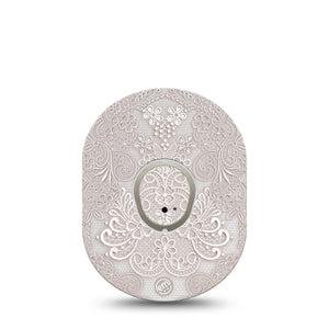 ExpressionMed Vintage Lace Dexcom G7 and Stelo Tape Single Tape and Single Sticker White Linen Inspired, Plaster Continuous Glucose Monitor Design