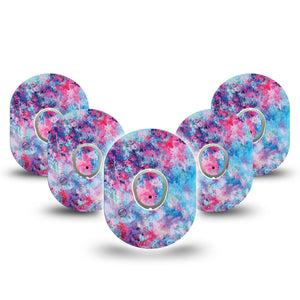 ExpressionMed Ascendant, The Rise Dexcom G7 and Stelo Tape 5-Pack Tape and 5-Pack Sticker Pink Blue Purple Painting, Plaster Continuous Glucose Monitor Design