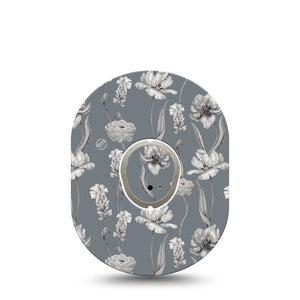 ExpressionMed Muted Petals Dexcom G7 and Stelo Tape Single Tape and Single Sticker White Flowers Inspired, Plaster Continuous Glucose Monitor Design