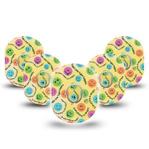 ExpressionMed Smileys Dexcom G7 and Stelo Tape 5-Pack Tape and 5-Pack Sticker Positive Outlook Inspired, Plaster Continuous Glucose Monitor Design