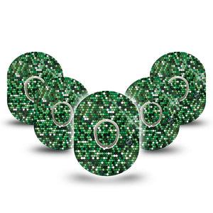ExpressionMed Green Glam Dexcom G7 and Stelo Tape 5-Pack Tape and 5-Pack Sticker Shimmering Green Themed, Plaster Continuous Glucose Monitor Design