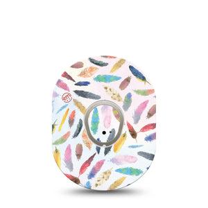 ExpressionMed Feathers Dexcom G7 and Stelo Tape, Single Tape and Single Sticker, Colorful Feather Themed, CGM Overlay Patch Design, Dexcom Stelo Glucose Biosensor System