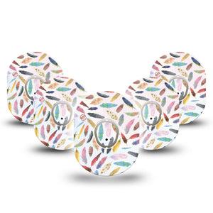 ExpressionMed Feathers Dexcom G7 and Stelo Tape, 5-Pack Tape and 5-Pack Sticker, Bird Design Inspired, CGM Plaster Patch Design, Dexcom Stelo Glucose Biosensor System