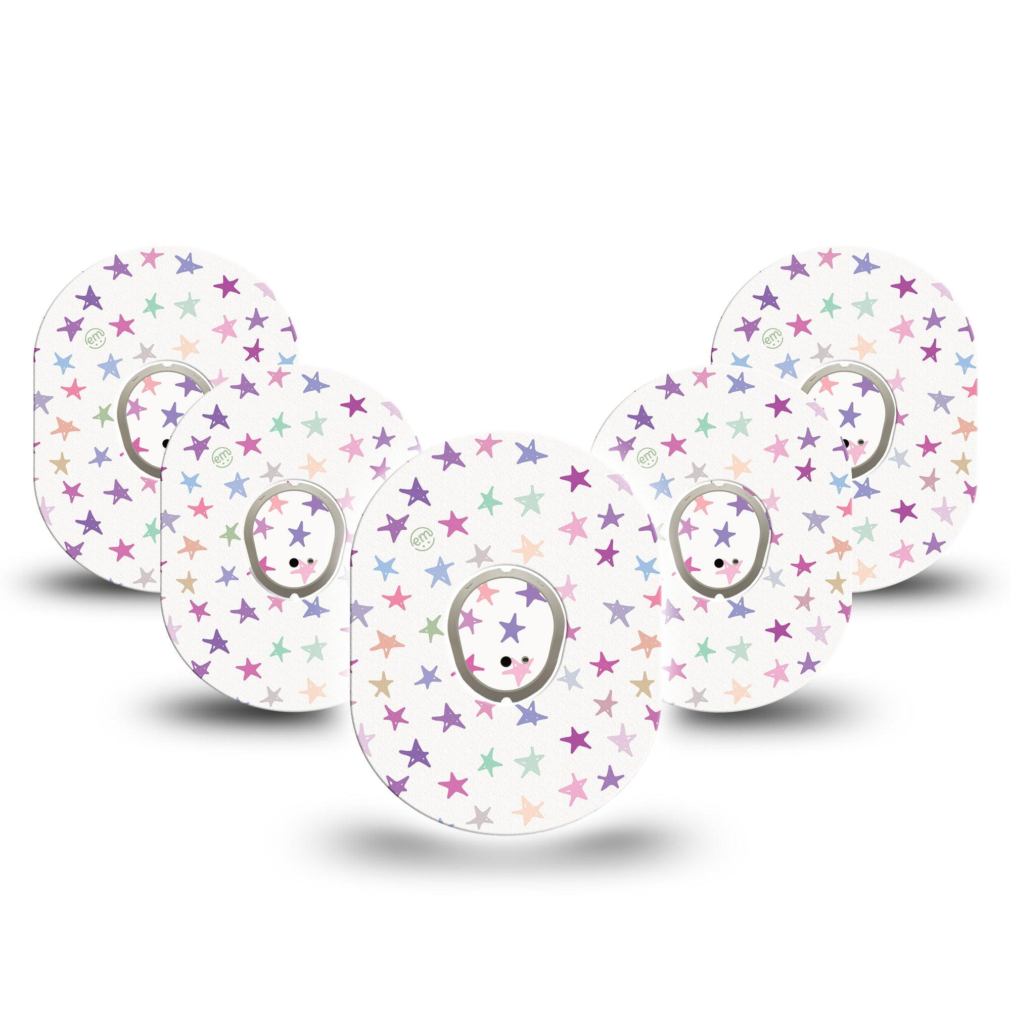 ExpressionMed Bright Stars Dexcom G7 and Stelo Tape 5-Pack Tape and 5-Pack Sticker Tiny Star Themed, Plaster Continuous Glucose Monitor Design