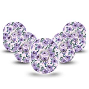 ExpressionMed Flowering Amethyst Dexcom G7 and Stelo Tape 5-Pack Tape and 5-Pack Sticker Water-colored Floral Inspired, Plaster Continuous Glucose Monitor Design