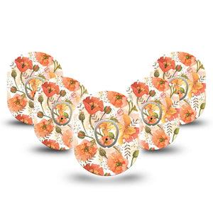 ExpressionMed Peachy Blooms Dexcom G7 and Stelo Tape 5-Pack Tape and 5-Pack Sticker Floral Blooming Inspired, Plaster Continuous Glucose Monitor Design