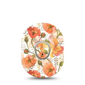 ExpressionMed Peachy Blooms Dexcom G7 and Stelo Tape Single Tape and Single Sticker Orange Florals Inspired, Plaster Continuous Glucose Monitor Design