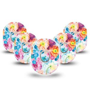 ExpressionMed Watercolor Poppies Dexcom G7 and Stelo Tape 5-Pack Tape and 5-Pack Sticker Garden Flower Inspired, Plaster Continuous Glucose Monitor Design