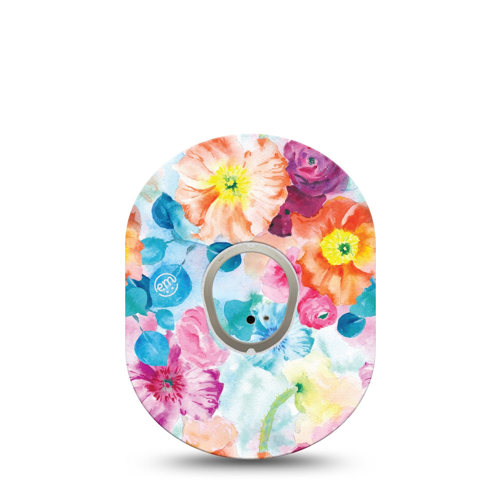 ExpressionMed Watercolor Poppies Dexcom G7 and Stelo Tape Single Tape and Single Sticker Spring Florals Themed, Plaster Continuous Glucose Monitor Design