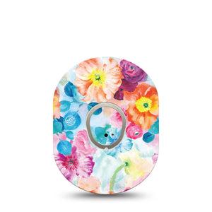 ExpressionMed Watercolor Poppies Dexcom G7 and Stelo Tape Single Tape and Single Sticker Spring Florals Themed, Plaster Continuous Glucose Monitor Design