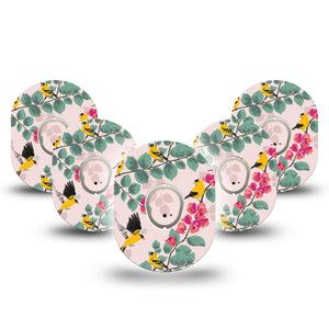 ExpressionMed Yellow Finch  Dexcom G7 Tape, Dexcom Stelo Glucose Biosensor System, 5-Pack Tape + 5-Pack Sticker Little Birds Inspired, Overlay Tape CGM Design