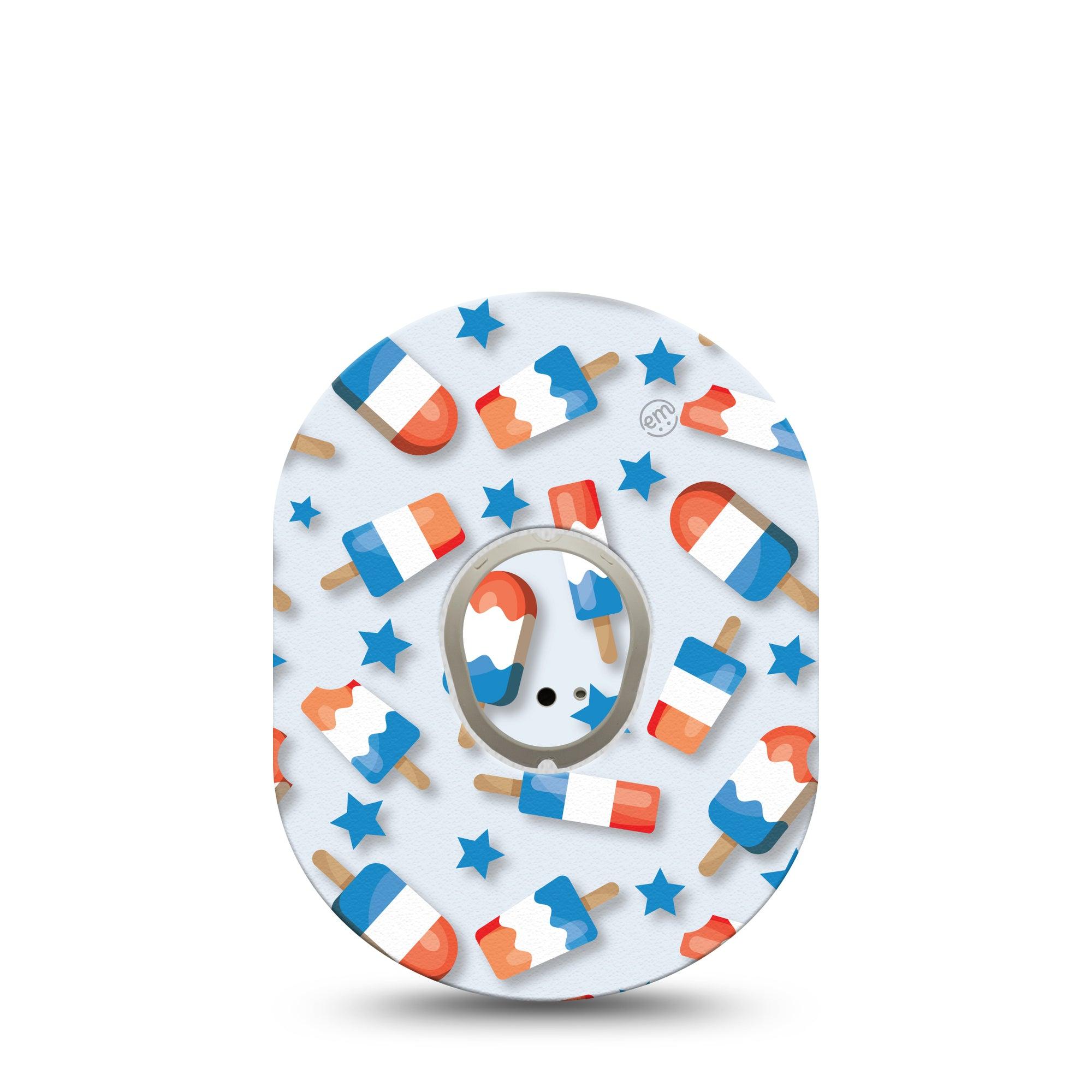 ExpressionMed Patriotic Popsicles Dexcom G7 and Stelo Tape Single Tape and Single Sticker Refreshing Treat Themed, Plaster Continuous Glucose Monitor Design