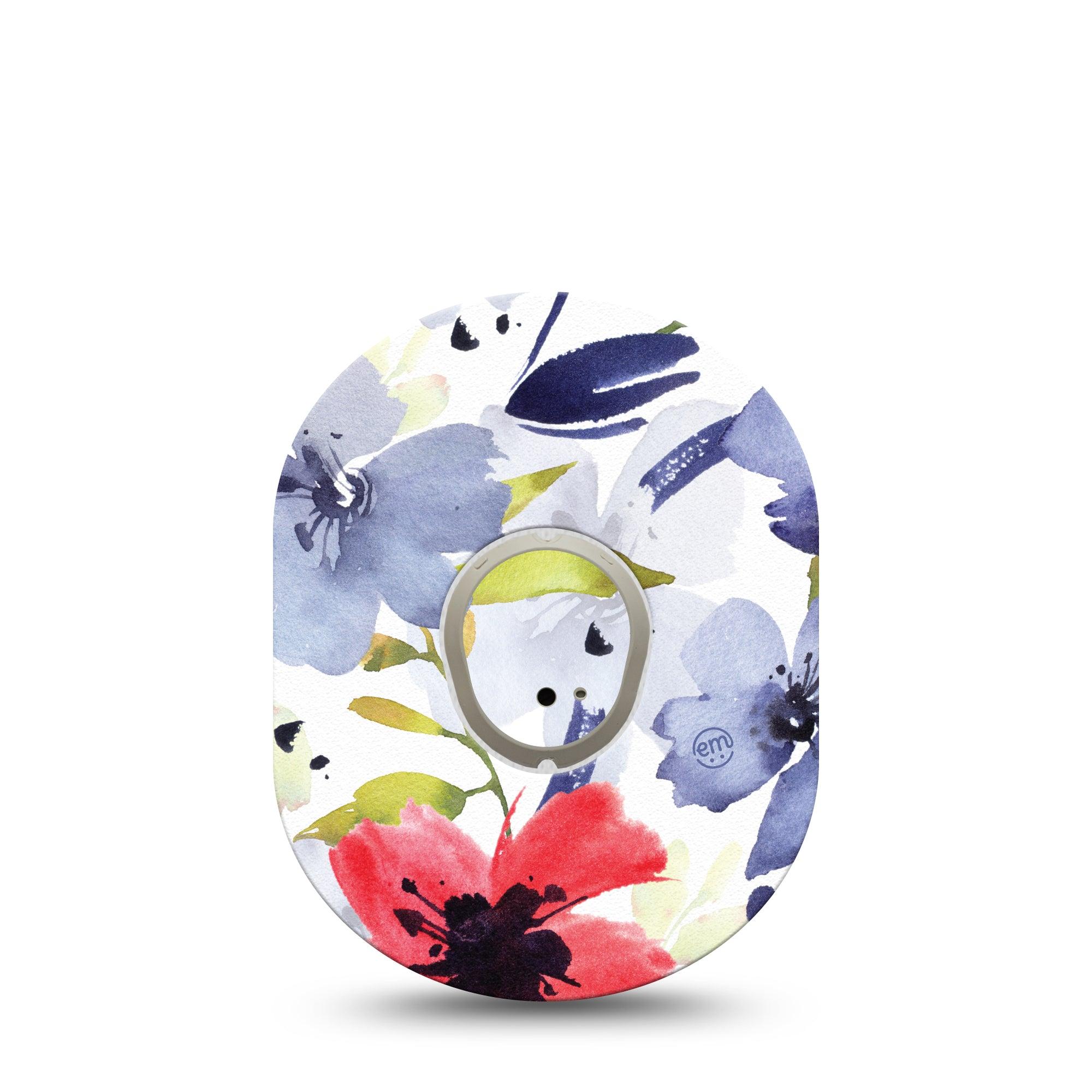 ExpressionMed Red White & Blue Flowers Dexcom G7 and Stelo Tape Single Tape and Single Sticker Calming Florals Inspired, Plaster Continuous Glucose Monitor Design