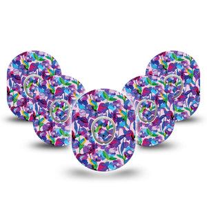 ExpressionMed Vibrant Purple Flowers Dexcom G7 and Stelo Tape 5-Pack Tape and 5-Pack Sticker Blooming Florals Themed, Plaster Continuous Glucose Monitor Design