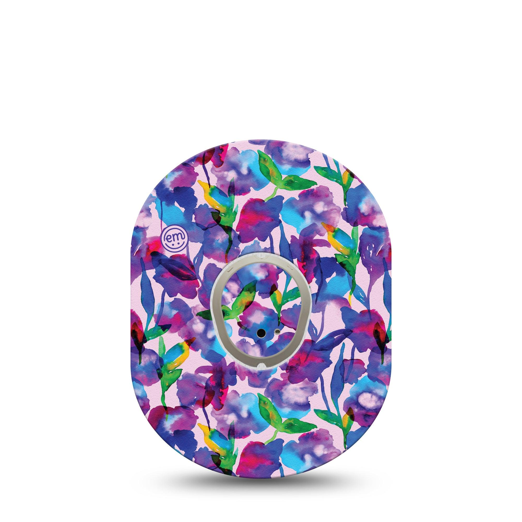ExpressionMed Vibrant Purple Flowers Dexcom G7 and Stelo Tape Single Tape and Single Sticker Florals Garden Themed, Plaster Continuous Glucose Monitor Design