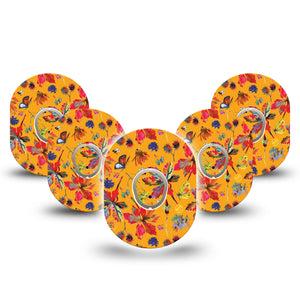 ExpressionMed Buzzing Wings Dexcom G7 and Stelo Tape 5-Pack Tape and 5-Pack Sticker Vibrant Insects and Florals Themed, Plaster Continuous Glucose Monitor Design