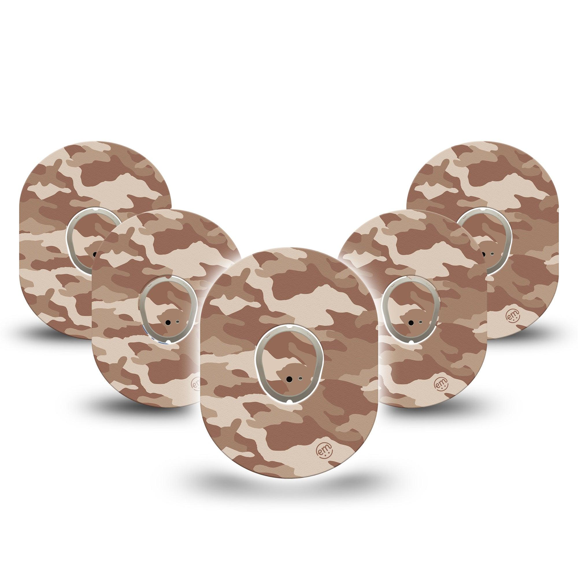 ExpressionMed Desert Camo Dexcom G7 and Stelo Tape 5-Pack Tape and 5-Pack Sticker Brown Concealment Inspired, Plaster Continuous Glucose Monitor Design