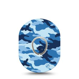 ExpressionMed Blue Camo Dexcom G7 Tape, Dexcom Stelo Glucose Biosensor System, Single Tape and Single Sticker Marine Pattern, Overlay Tape CGM Design