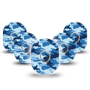 ExpressionMed Blue Camo Dexcom G7 Tape, Dexcom Stelo Glucose Biosensor System, 5-Pack Tape and 5-Pack Sticker Ocean Camouflage, Overlay Tape CGM Design