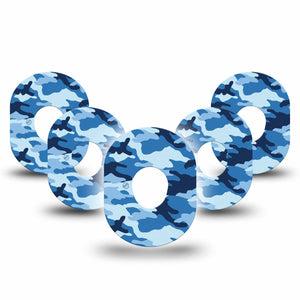 Blue Camo Dexcom G7 Tape, 5-Pack, Camouflage in Blues Adhesive Patch Design, Dexcom Stelo Glucose Biosensor System