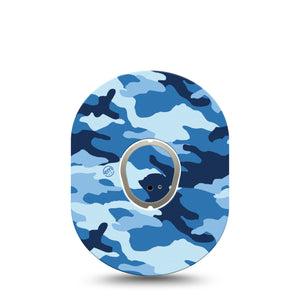 ExpressionMed Blue Camo Dexcom G7 Tape, Dexcom Stelo Glucose Biosensor System, Single Tape and Single Sticker Marine Pattern, Overlay Tape CGM Design