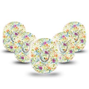 ExpressionMed Summer Greenery Dexcom G7 and Stelo Tape 5-Pack Tape and 5-Pack Sticker Summer Florals Inspired, Plaster Continuous Glucose Monitor Design