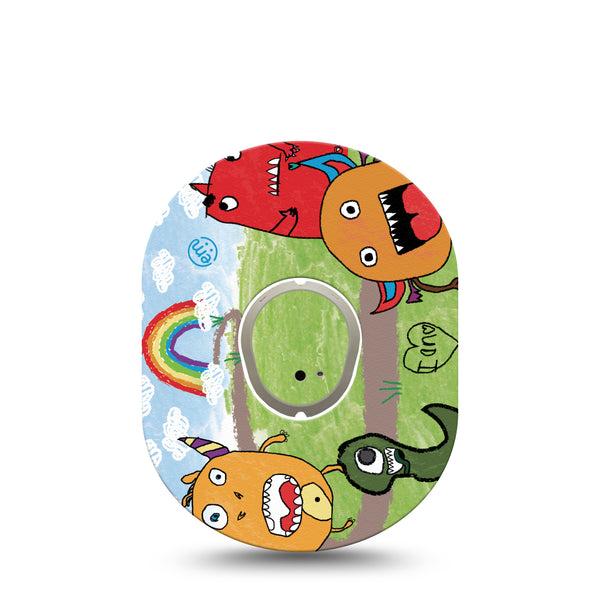 ExpressionMed Monsters Dexcom G7 Tape, Single Tape and Sticker, Monster Friends Themed, CGM Patch Design, Dexcom Stelo Glucose Biosensor System