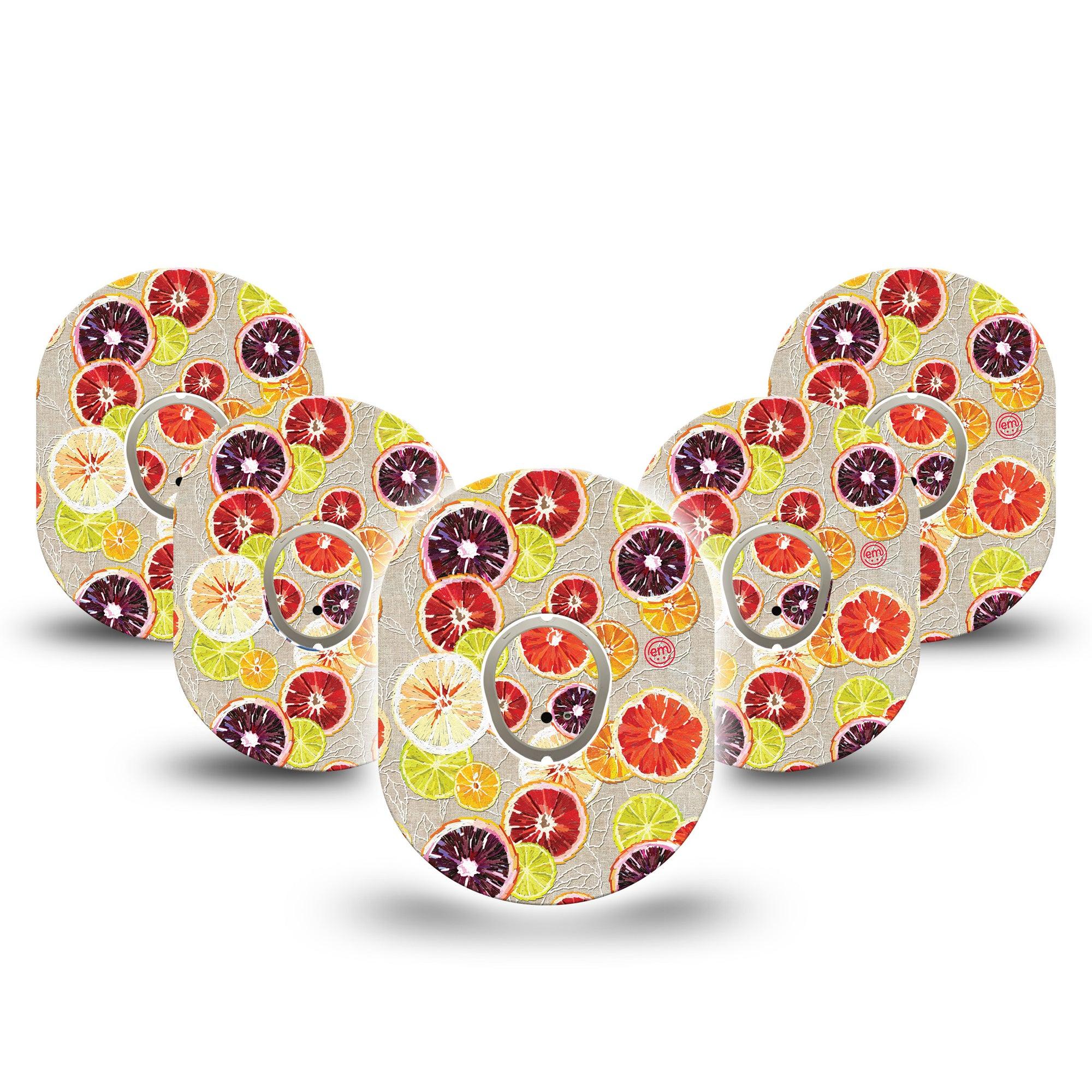 ExpressionMed Citrus Slices Dexcom G7 and Stelo Tape 5-Pack Tape and 5-Pack Sticker Tasty Fruits Themed, Plaster Continuous Glucose Monitor Design