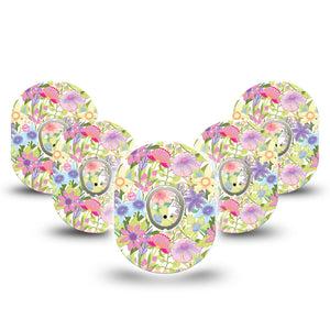 ExpressionMed Fantasy Florals Dexcom G7 and Stelo Tape 5-Pack Tape and 5-Pack Sticker Colorful Flowers Inspired, Plaster Continuous Glucose Monitor Design
