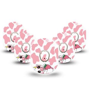 ExpressionMed Strawberry Cow Dexcom G7 and Stelo Tape 5-Pack Tape and 5-Pack Sticker Pink Cow Print Themed, Plaster Continuous Glucose Monitor Design