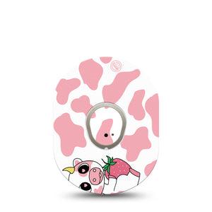 ExpressionMed Strawberry Cow Dexcom G7 and Stelo Tape Single Tape and Single Sticker Pink Cow Inspired, Plaster Continuous Glucose Monitor Design