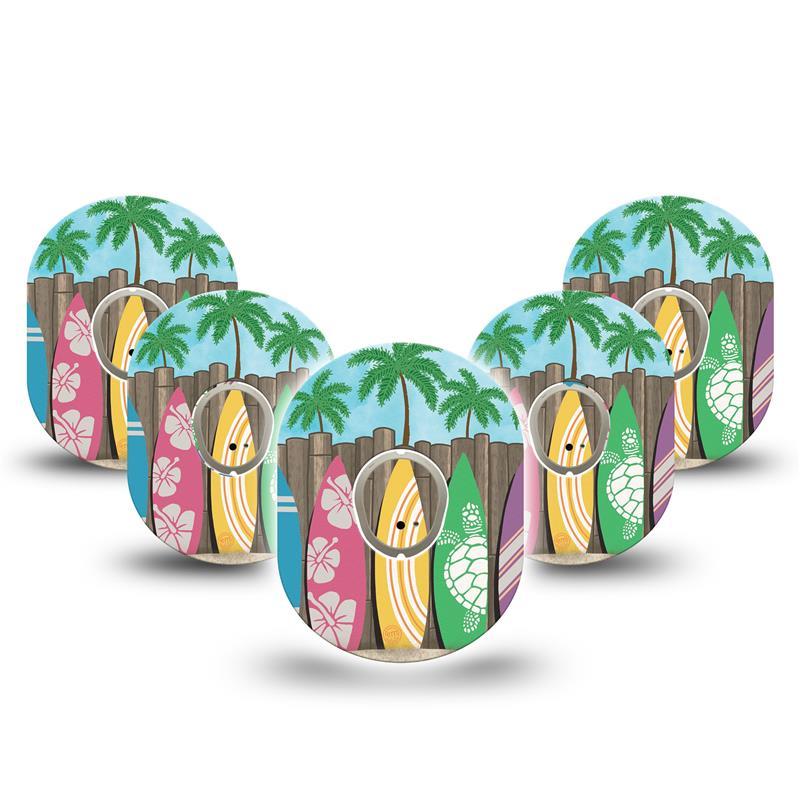 ExpressionMed Surfs Up Dexcom G7 and Stelo Tape 5-Pack Tape and 5-Pack Sticker Vacation Season Themed, Plaster Continuous Glucose Monitor Design