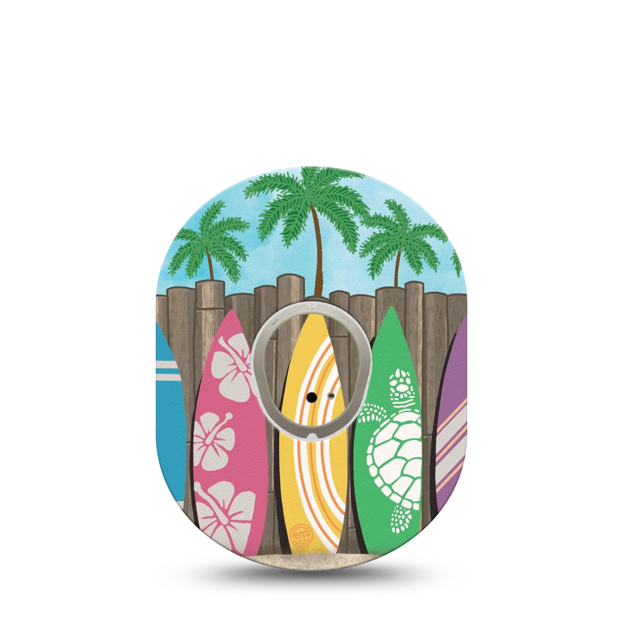 ExpressionMed Surfs Up Dexcom G7 and Stelo Tape Single Tape and Single Sticker Tropical Sport Inspired, Plaster Continuous Glucose Monitor Design