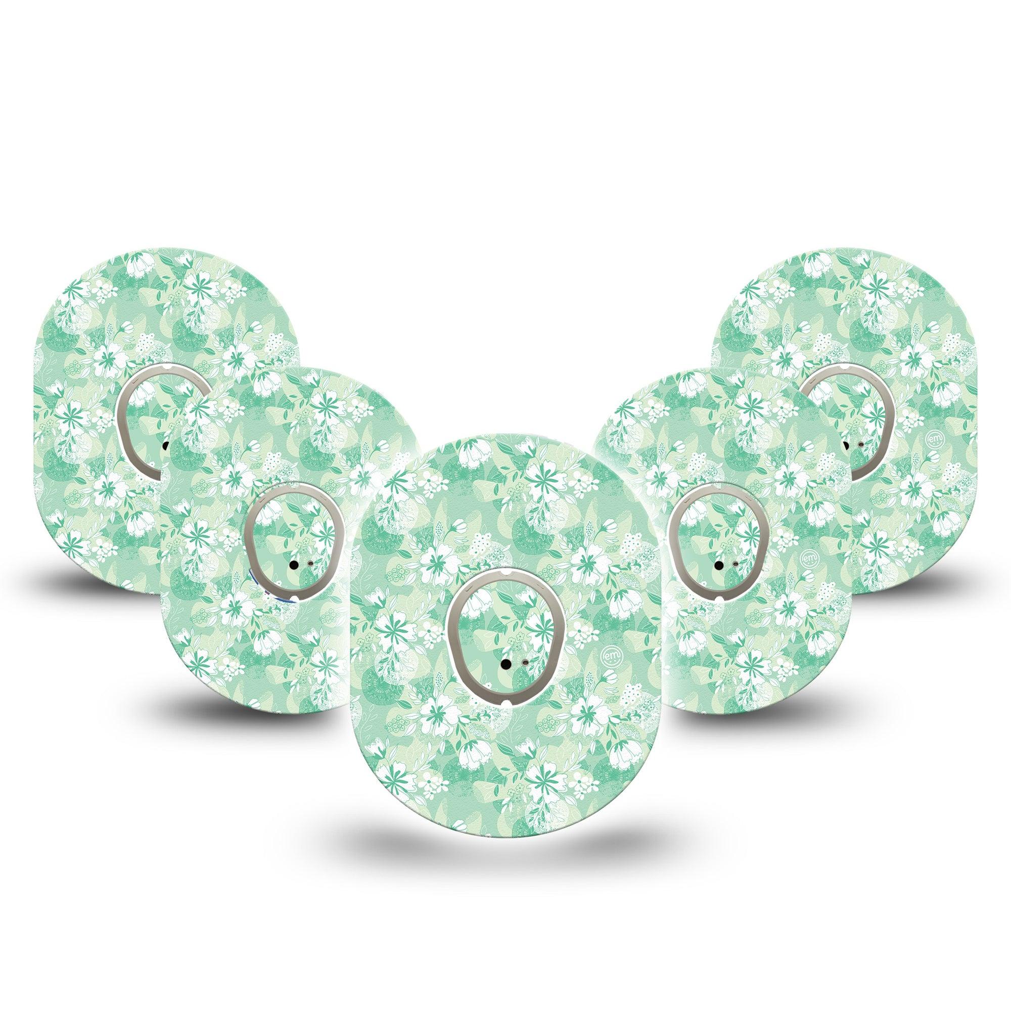 ExpressionMed Airy Florals Dexcom G7 and Stelo Tape 5-Pack Tape and 5-Pack Sticker Mint Florals Inspired, Plaster Continuous Glucose Monitor Design