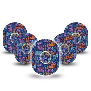 ExpressionMed Faith Love Hope Dexcom G7 and Stelo Tape 5-Pack Tape and 5-Pack Sticker Inspiring Words Purple, Plaster Continuous Glucose Monitor Design