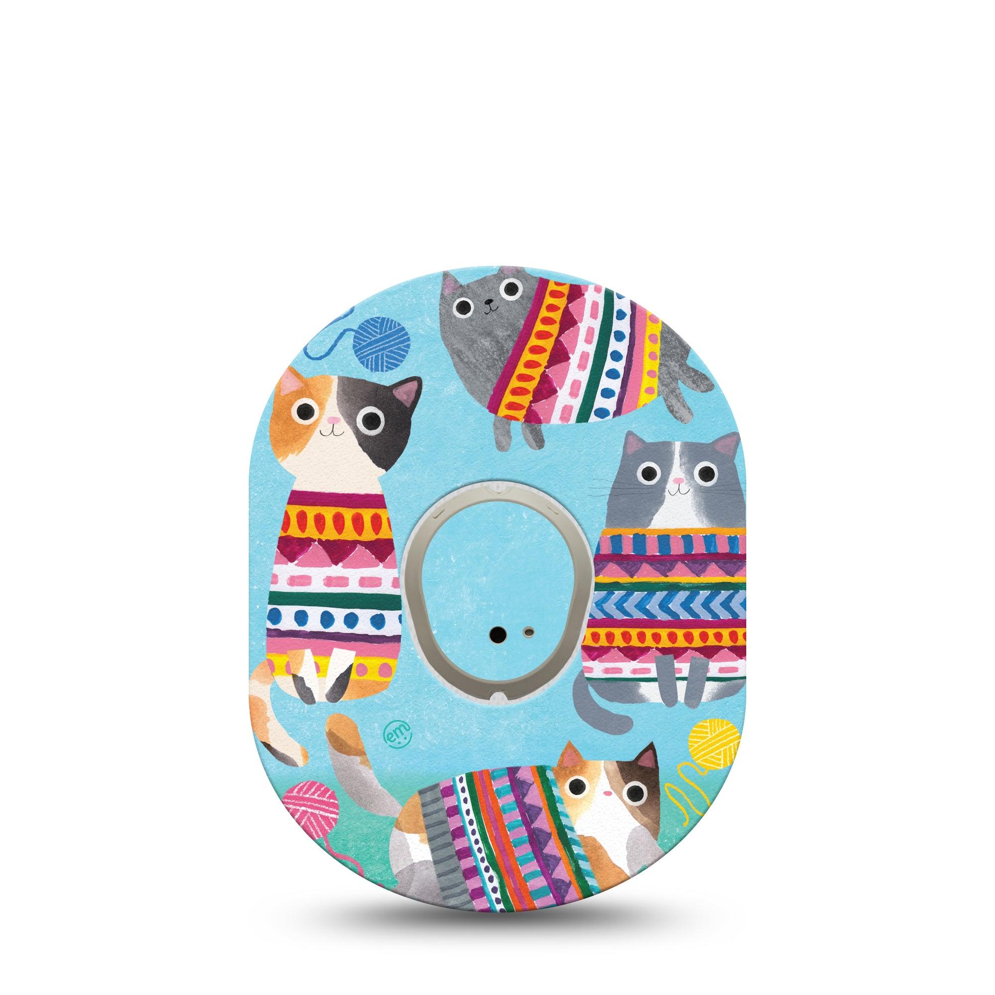 ExpressionMed Sweater Cats Dexcom G7 and Stelo Tape Single Tape and Single Sticker Yarns and Cats Themed, Plaster Continuous Glucose Monitor Design
