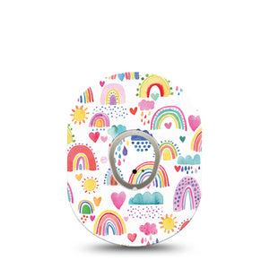 ExpressionMed Rainbows of Hope Dexcom G7 and Stelo Tape Single Tape and Single Sticker Rainbow Doodles Themed, Plaster Continuous Glucose Monitor Design