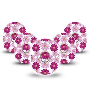 ExpressionMed Brilliant Daisies Dexcom G7 and Stelo Tape 5-Pack Tape and 5-Pack Sticker Pretty Pink Flowers Themed, Plaster Continuous Glucose Monitor Design
