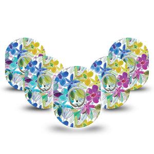 ExpressionMed Watercolor Floral Dexcom G7 and Stelo Tape 5-Pack Tape and 5-Pack Sticker Summer Painted Themed, Plaster Continuous Glucose Monitor Design