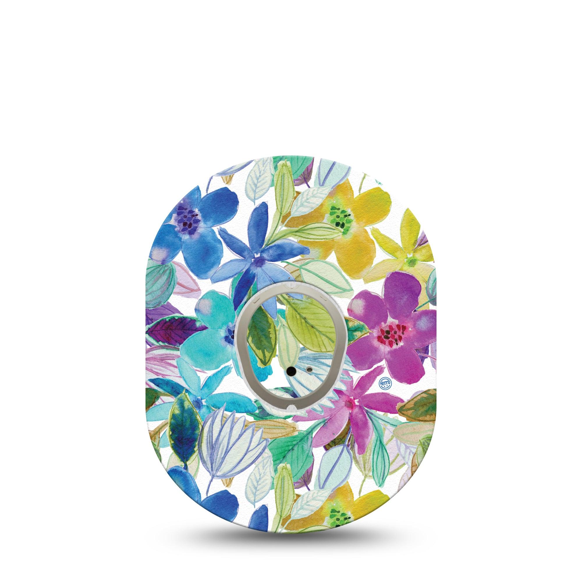 ExpressionMed Watercolor Floral Dexcom G7 and Stelo Tape Single Tape and Single Sticker Painted Florals Themed, Plaster Continuous Glucose Monitor Design