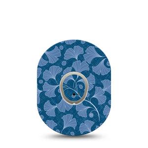 ExpressionMed Blue Ginkgo Leaves  Dexcom G7 and Stelo Tape Single Tape and Single Sticker Blue Floral Leaves Inspired, Plaster Continuous Glucose Monitor Design