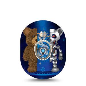 ExpressionMed Robo Teddy Dexcom G7 Tape, Single, Bio-Mechanical Teddybear Themed, CGM Overlay Patch Design, Dexcom Stelo Glucose Biosensor System with center sticker
