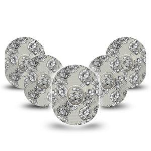 ExpressionMed Black Lace Dexcom G7 and Stelo Tape 5-Pack Tape and 5-Pack Sticker Black and White Floral Inspired, Plaster Continuous Glucose Monitor Design