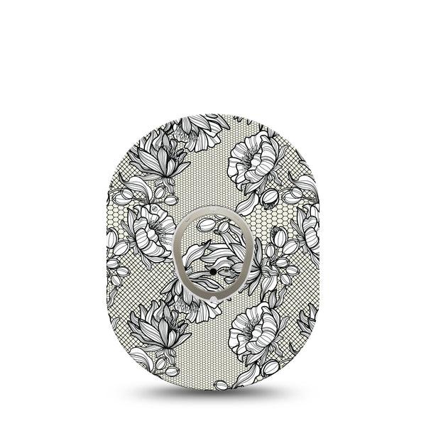 ExpressionMed Black Lace Dexcom G7 and Stelo Tape Single Tape and Single Sticker Black Floral Lining Themed, Plaster Continuous Glucose Monitor Design