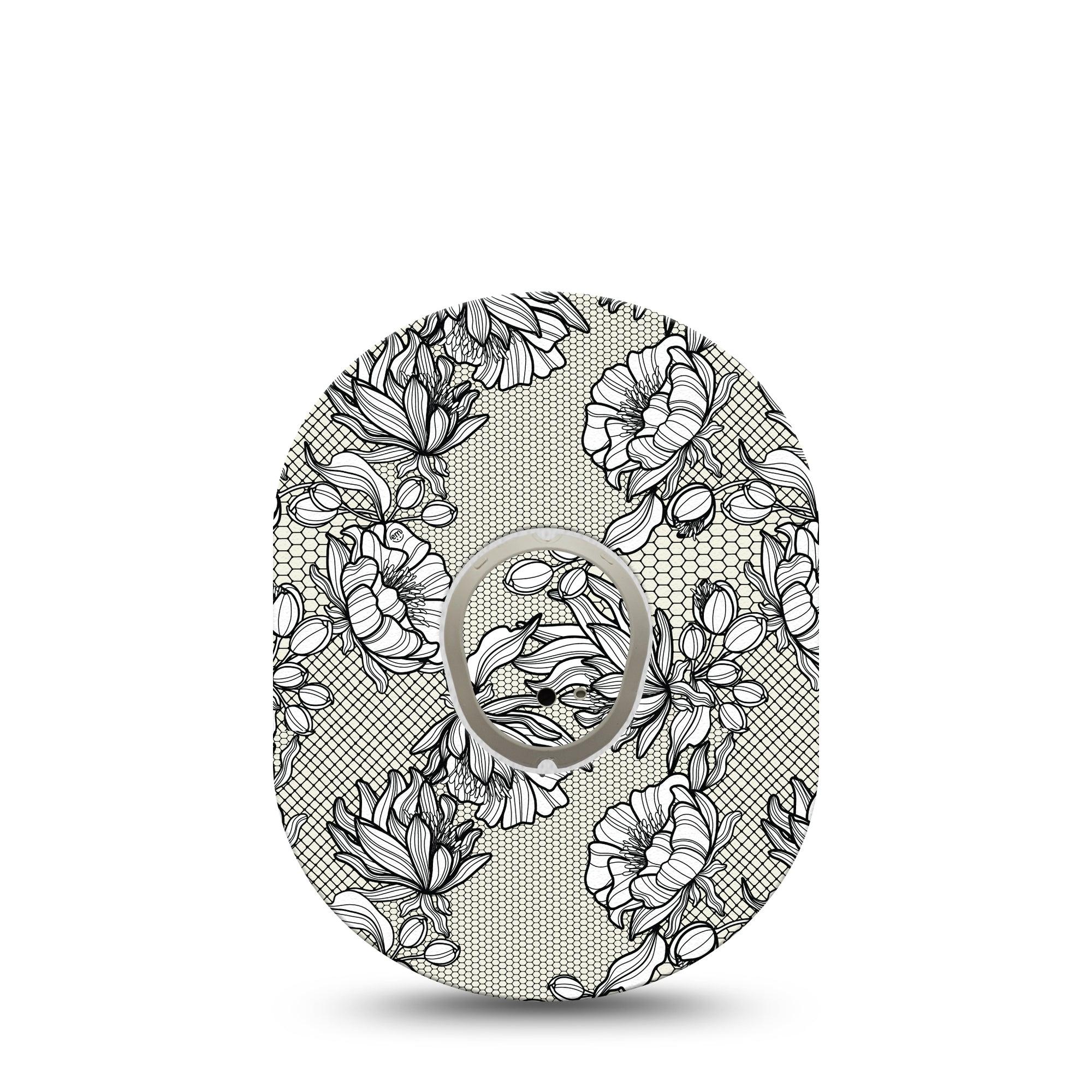 ExpressionMed Black Lace Dexcom G7 and Stelo Tape Single Tape and Single Sticker Black Floral Lining Themed, Plaster Continuous Glucose Monitor Design