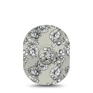 ExpressionMed Black Lace Dexcom G7 and Stelo Tape Single Tape and Single Sticker Black Floral Lining Themed, Plaster Continuous Glucose Monitor Design