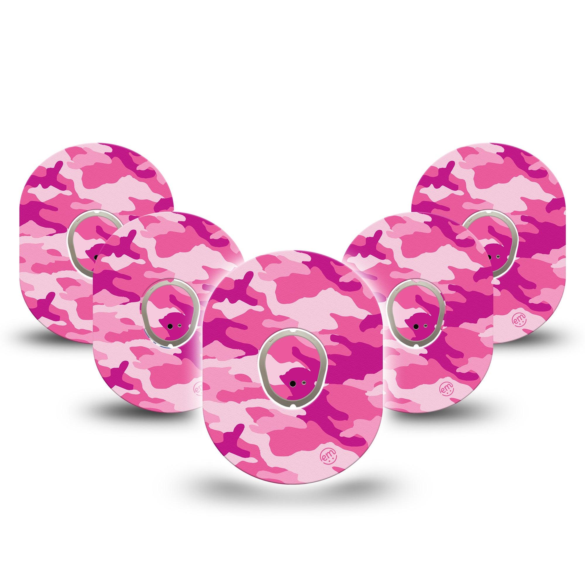 ExpressionMed Pink Camo Dexcom G7 and Stelo Tape 5-Pack Tape and 5-Pack Sticker Sticker Pink and Magenta Camouflage Inspired, Plaster Continuous Glucose Monitor Design