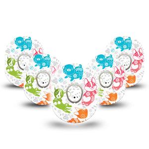 ExpressionMed Gooseberry Puppies Dexcom G7 and Stelo Tape 5-Pack Tape and 5-Pack Sticker Colorful Doggies Inspired, Plaster Continuous Glucose Monitor Design