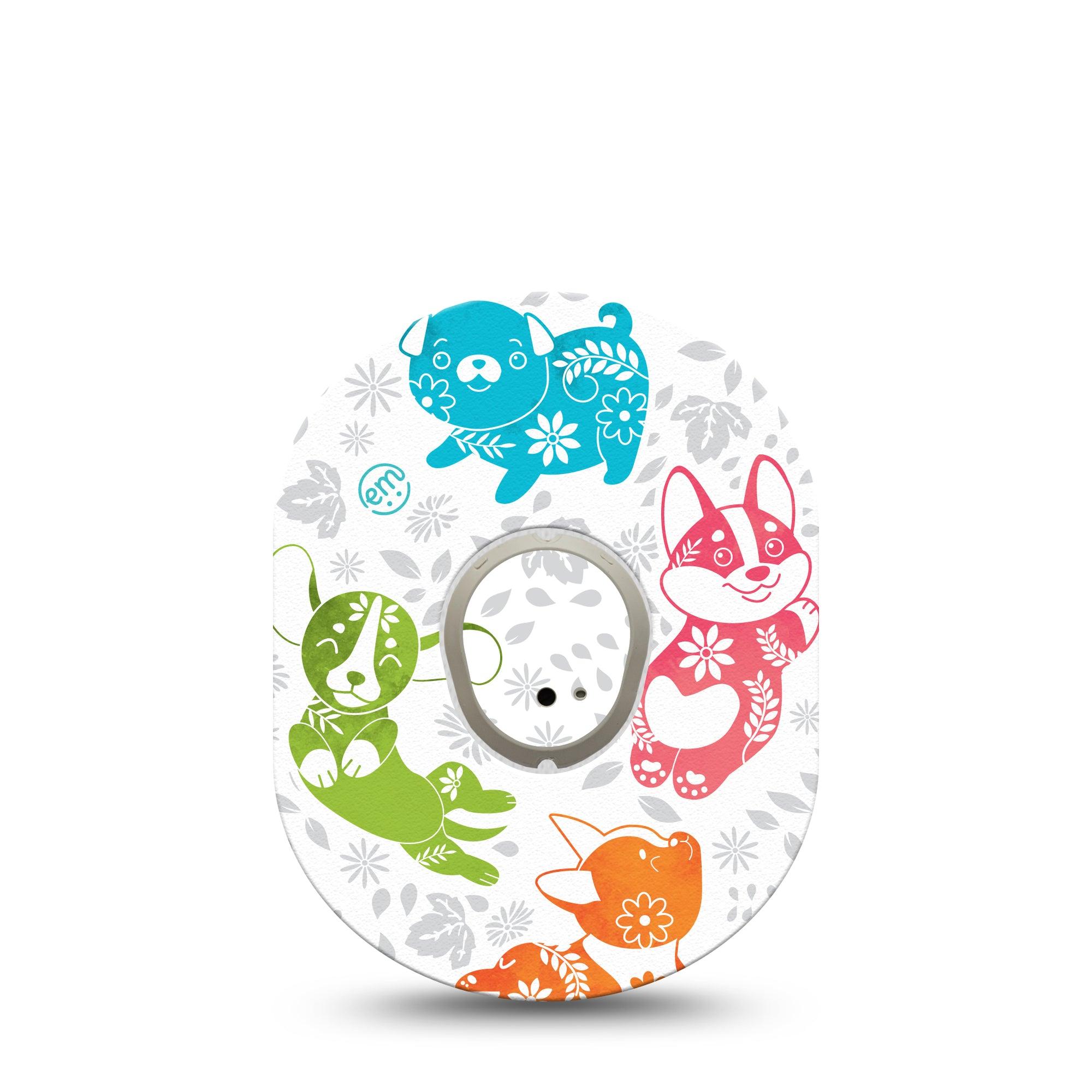 ExpressionMed Gooseberry Puppies Dexcom G7 and Stelo Tape Single Tape and Single Sticker Playful Baby Dogs Themed, Plaster Continuous Glucose Monitor Design